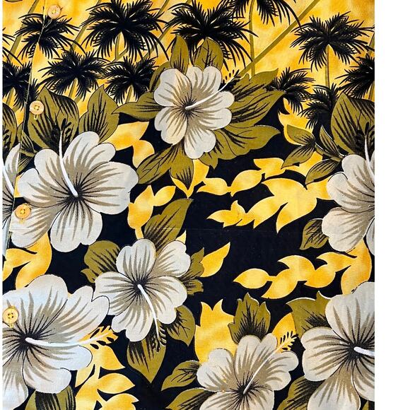 VTG Pacific & Co Hawaiian Shirt Men’s L Yellow Floral Palm Aloha Camp Collar Y2K - Picture 5 of 12